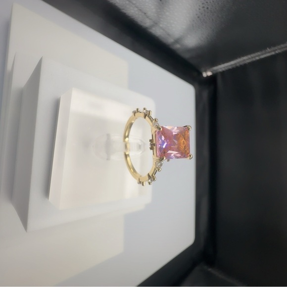 Princess Cut Pink CZ Gold Plated Ring Size 8 - Picture 14 of 16